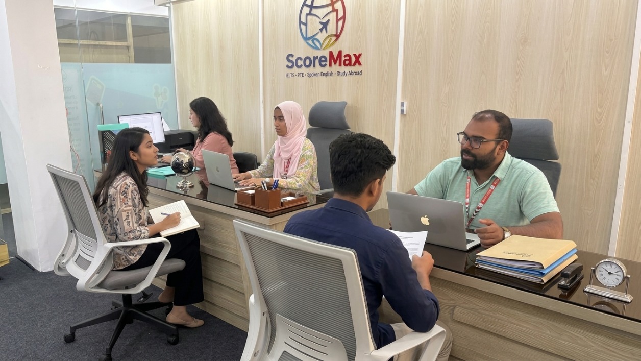 Students and counsellors at the ScoreMax office in Mirpur, Dhaka